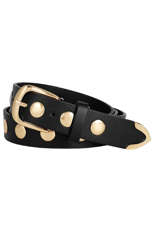 Metal Circle Studded Leather Belt