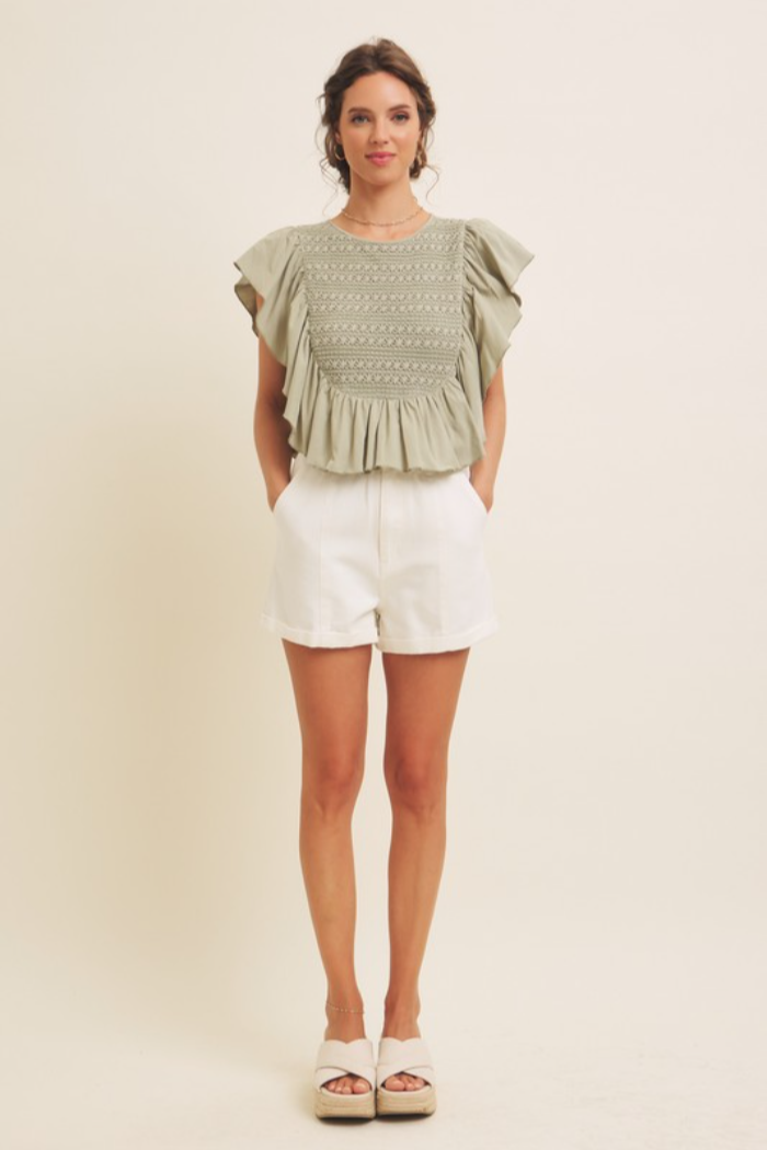 Flutter Slv Smocked Top