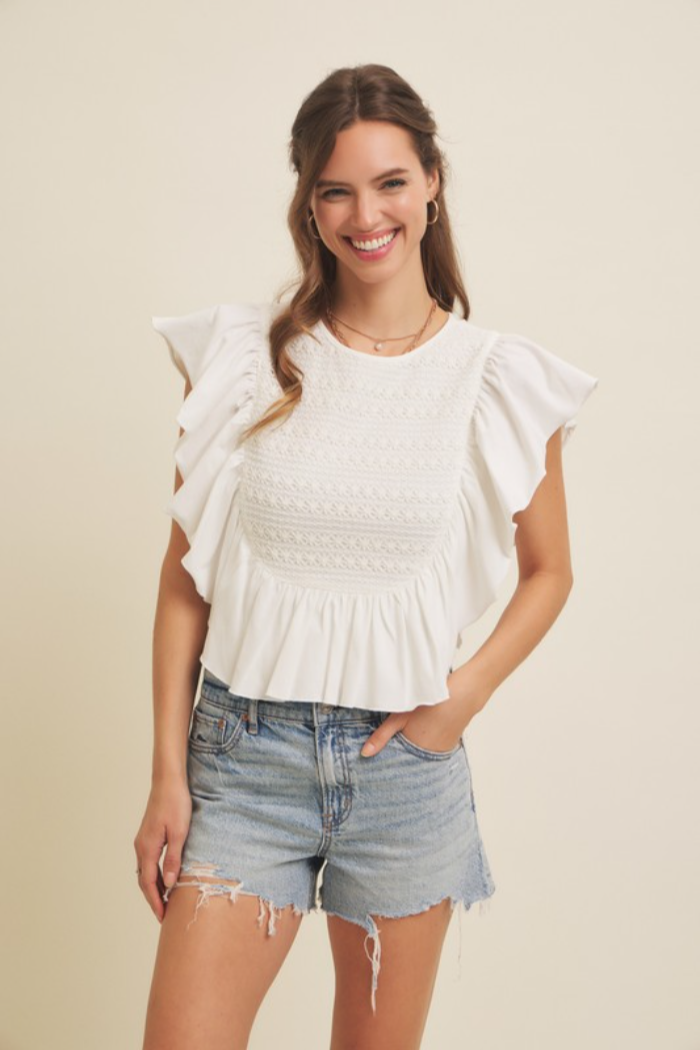 Flutter Slv Smocked Top