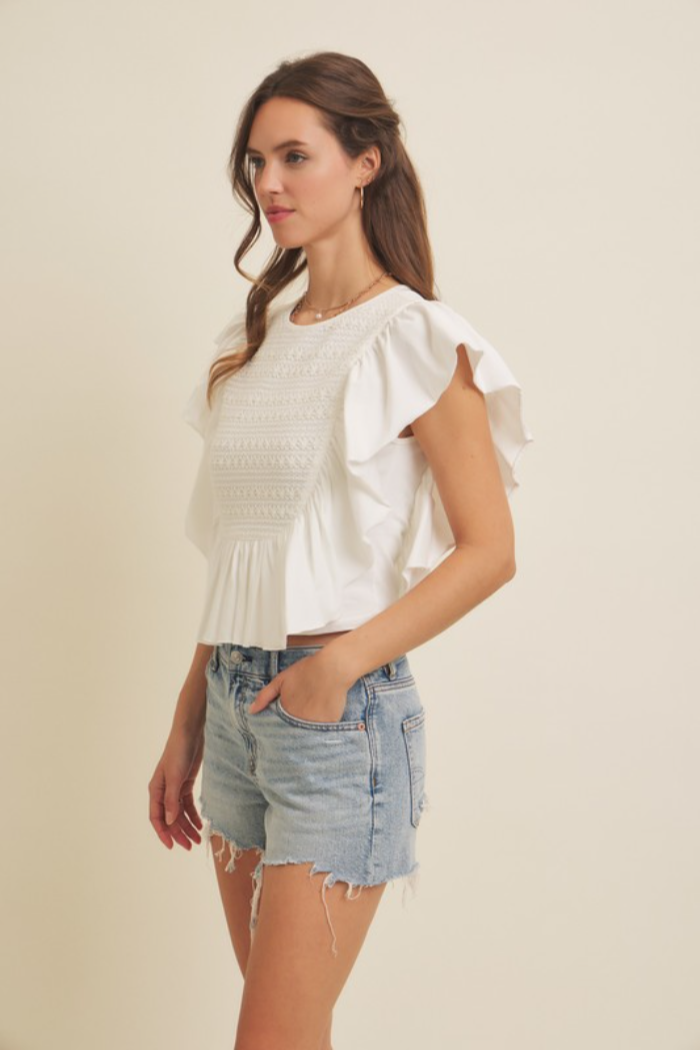 Flutter Slv Smocked Top