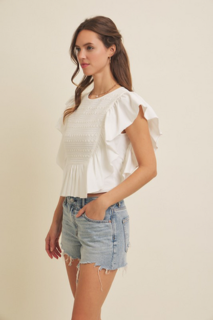 Flutter Slv Smocked Top