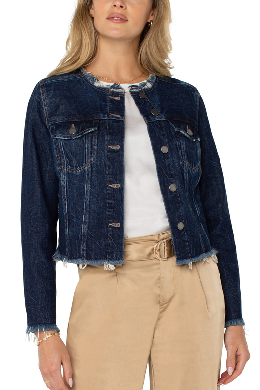 Classic Jean Jacket with Frayed Hem