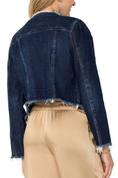 Classic Jean Jacket with Frayed Hem