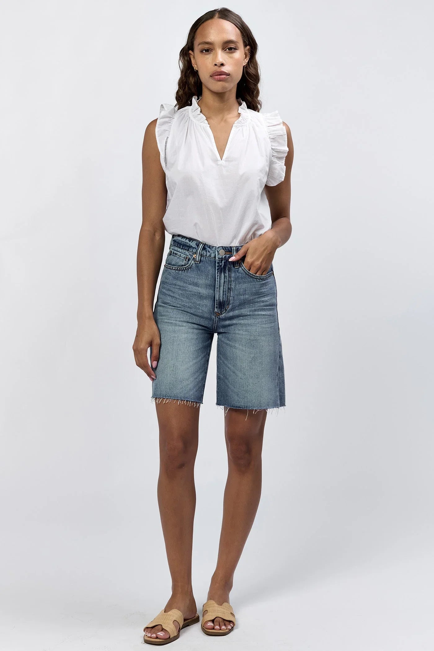 Boyfriend High Rise Raw Hem Shorts