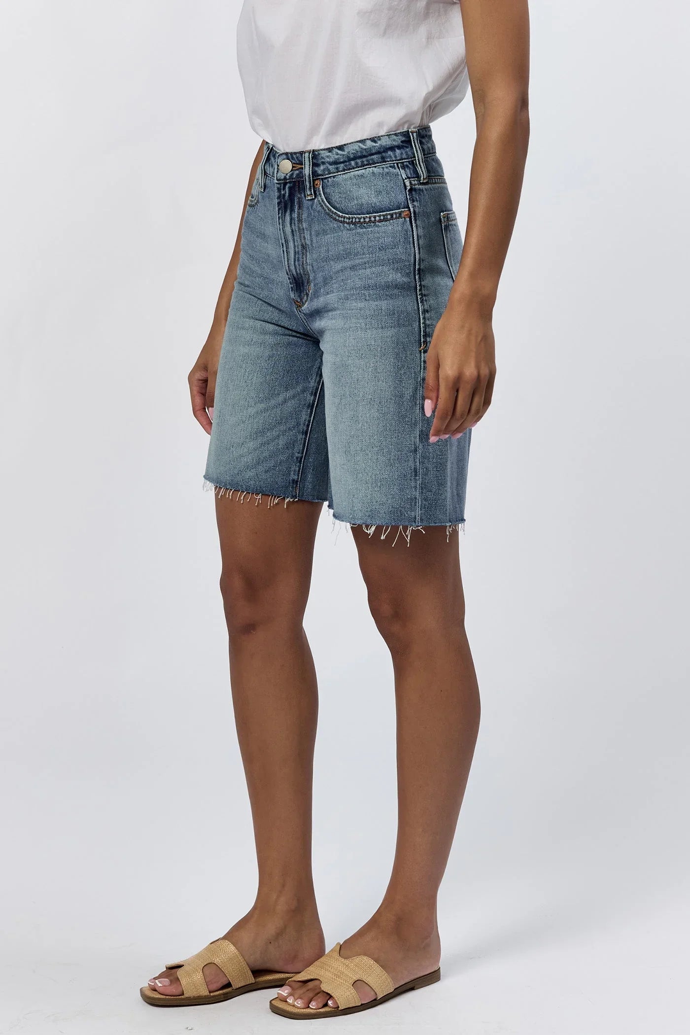 Boyfriend High Rise Raw Hem Shorts