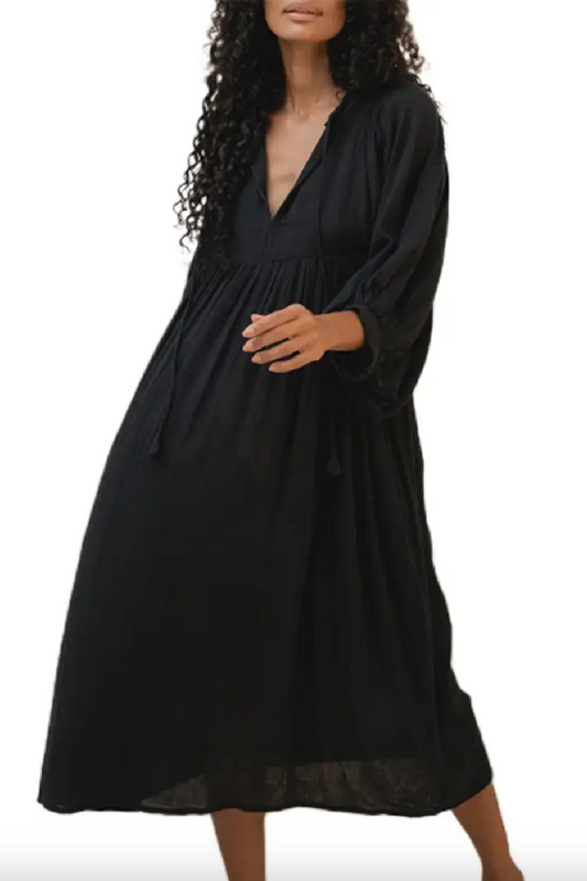 Cotton 3/4 Balloon Sleeve Maxi Dress