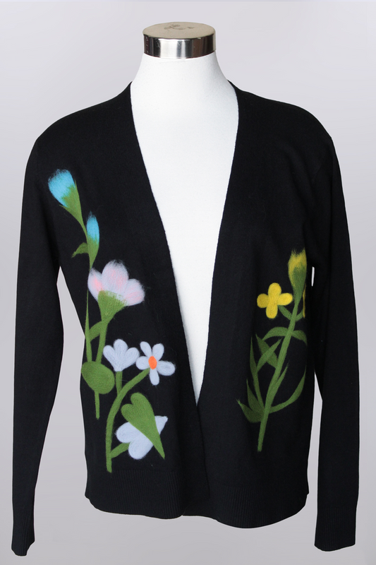Long sleeve cardigan with flower applique