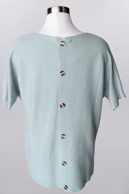 Short Sleeve Crew Neck Sweater with back buttoon detail