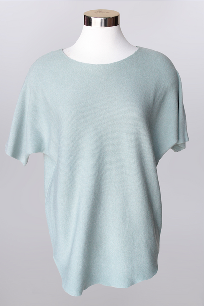 Short Sleeve Crew Neck Sweater with back buttoon detail