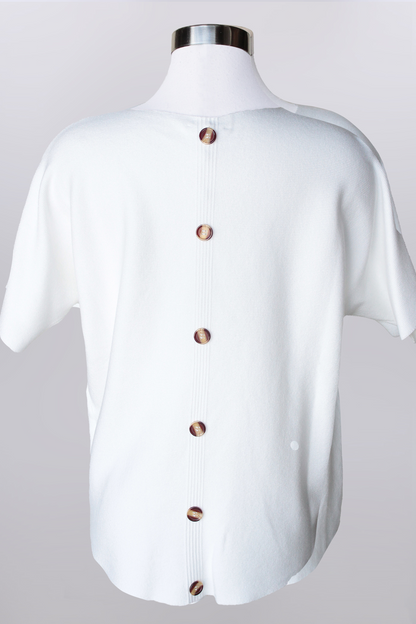 Short Sleeve Crew Neck Sweater with back buttoon detail