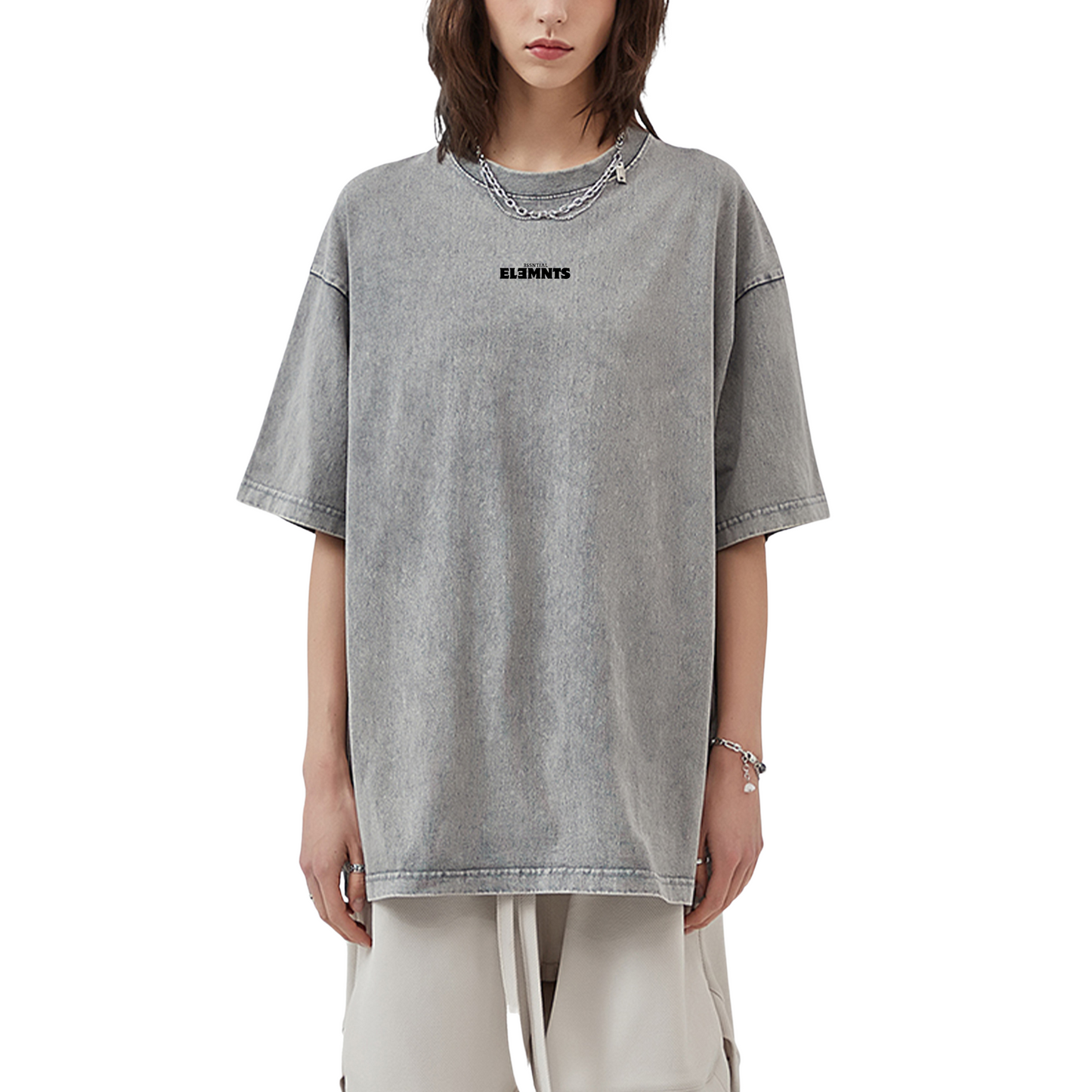 ESSNTIAL ELEMNTS Unisex 250G Acid Wash Oversize Tee
