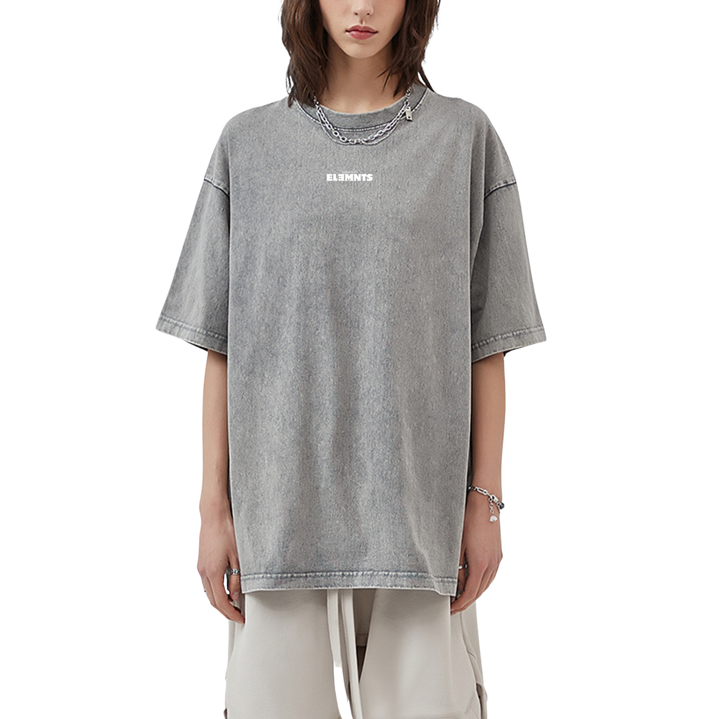 ESSNTIAL ELEMNTS Unisex 250G Acid Wash Oversize Tee