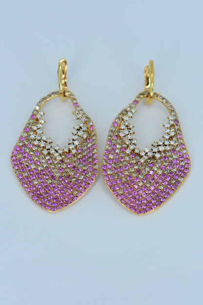 18kt Rose Gold Pink Sapphire & Diamond Earrings