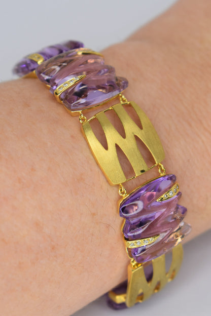 18kt Yellow Gold Amethyst & Diamond  Bracelet