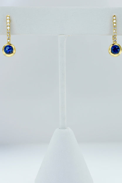 18kt Yellow Gold Sapphire & Diamond Earrings