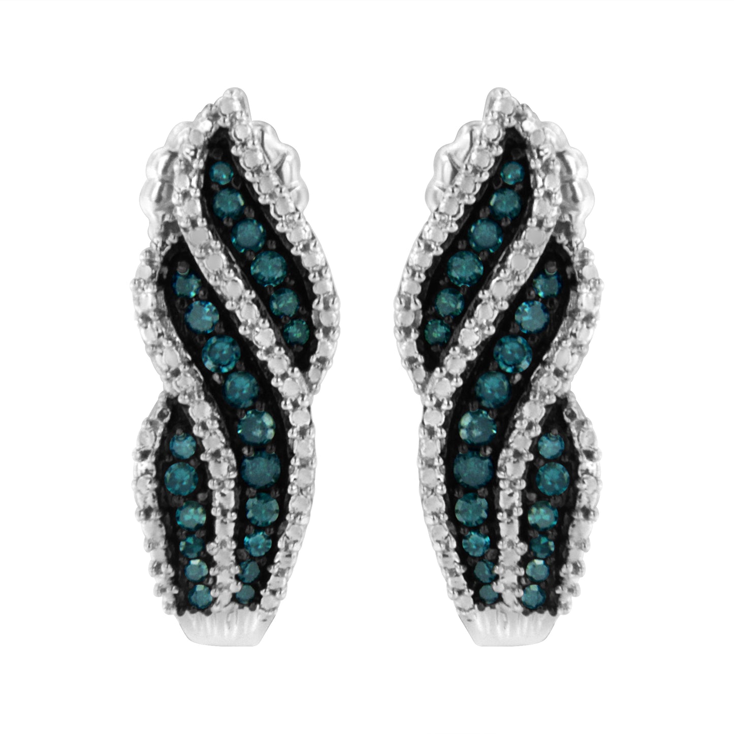 Sterling Silver .5 Ct. Tdw Treated Blue Diamond Dangling Stud Earrings (Blue, I1-I2)