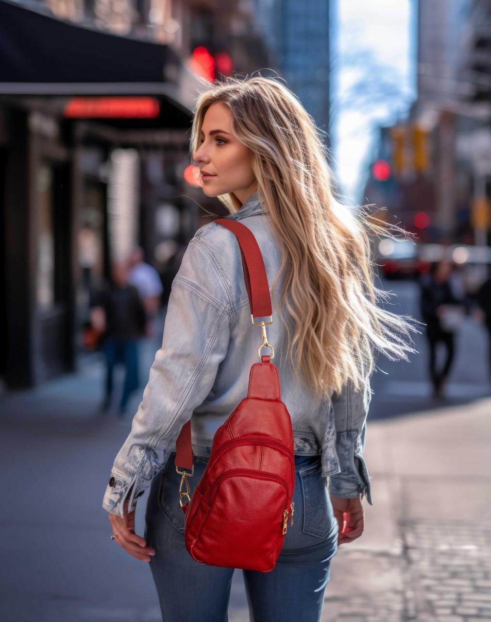 Real Leather Solid Strap Shoulder Sling Bag