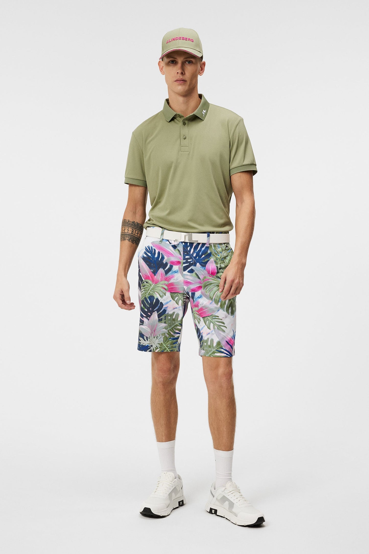 J. Lindeberg Kv Regular Fit Print Polo in Oil Green