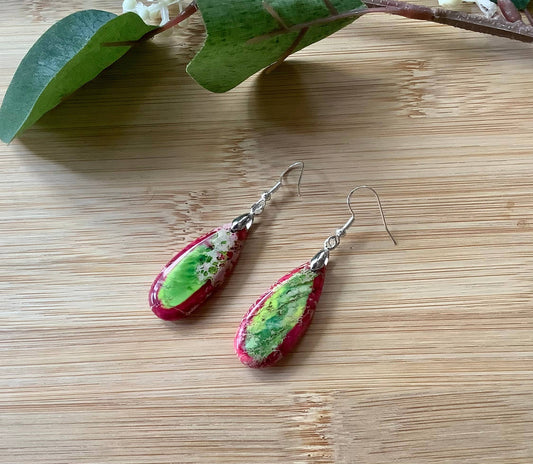 Earrings, dangle earrings, stone earrings: Green