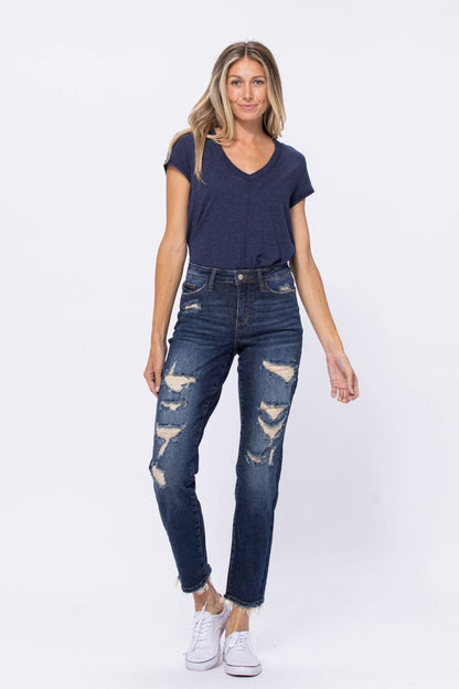 Judy Blue Mid-Rise Distressed Boyfriend Jeans
