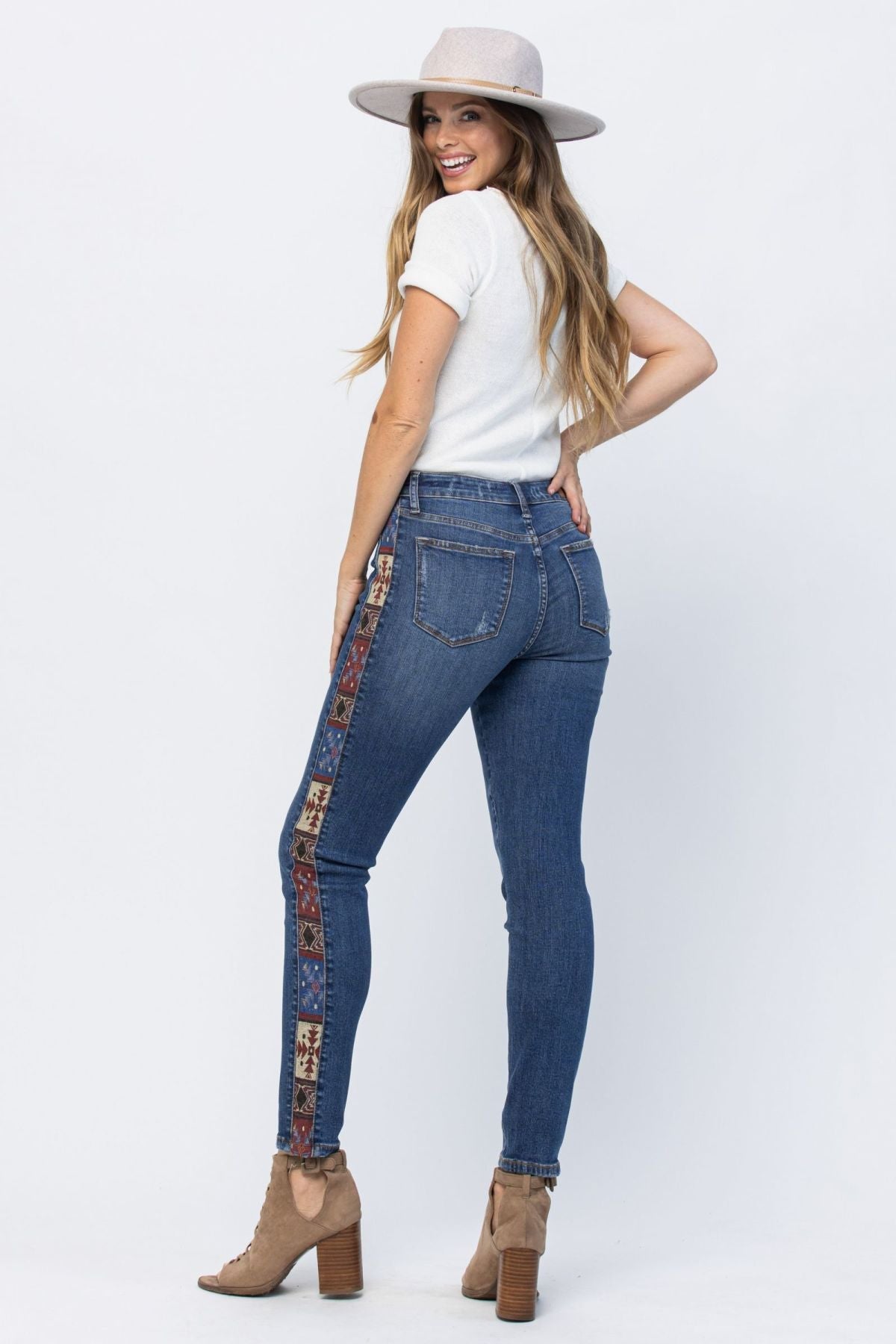 Judy Blue Mid-Rise Rad Embellishment Western Print Relaxed Fit Jeans