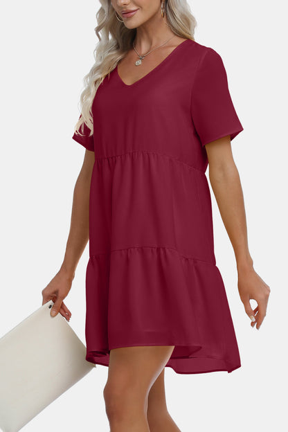 V-Neck Short Sleeve Mini Dress