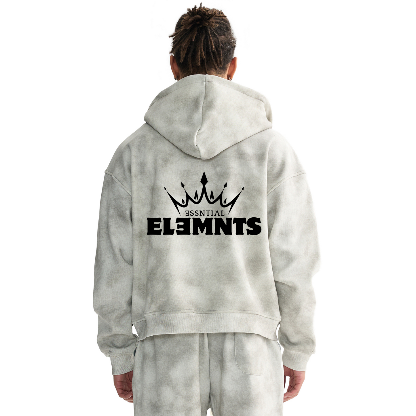 ESSNTIAL ELEMNTS Unisex Dirty Washed Boxy Fleece Hoodie