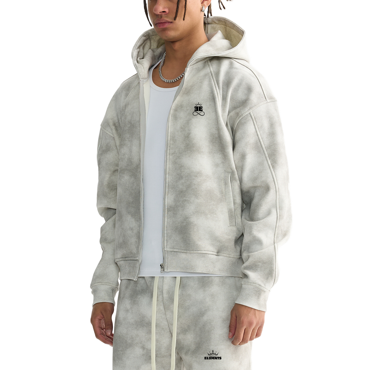 ESSNTIAL ELEMNTS Unisex Dirty Washed Boxy Fleece Hoodie