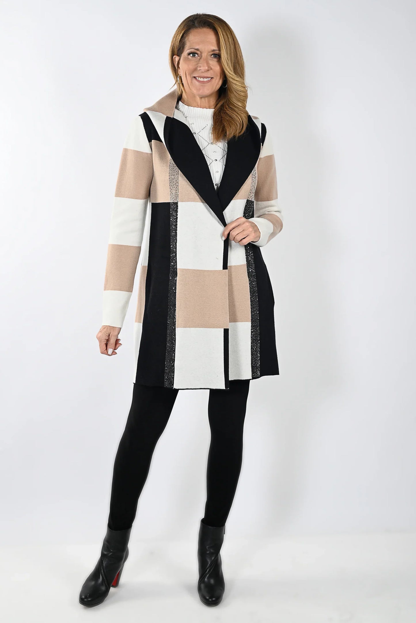 Frank Lyman Black/Beige Knit Cardigan 233858