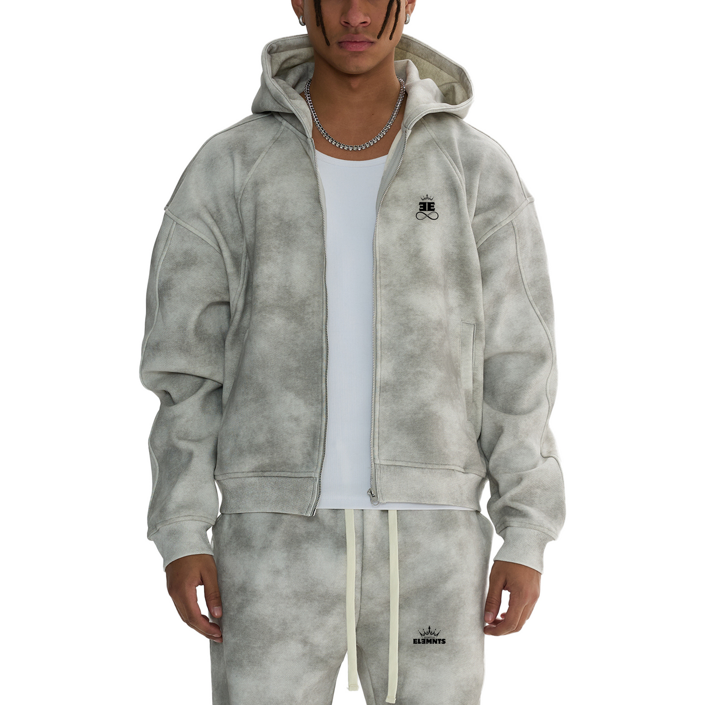 ESSNTIAL ELEMNTS Unisex Dirty Washed Boxy Fleece Hoodie