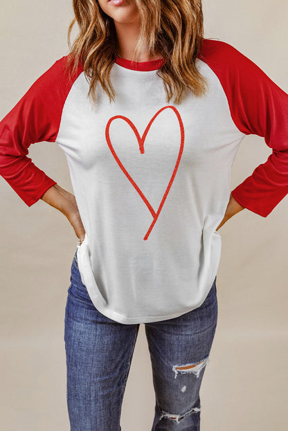 Contrast Baseball Sleeve Heart Graphic Top - ONLINE EXCLUSIVE!