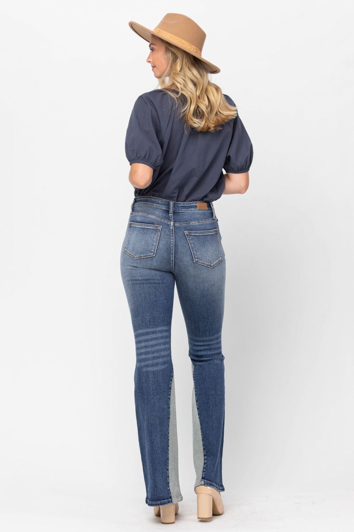 Judy Blue Mid-Rise Two Tone Panel Flare Jeans