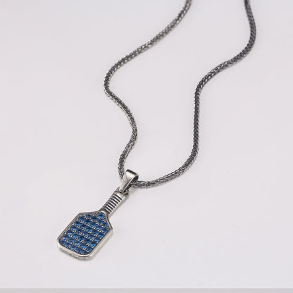 Pickleball Baller Paddle Necklace Silver