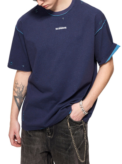 ESSNTIAL ELEMNTS Unisex Hand-frayed Reversible Tee