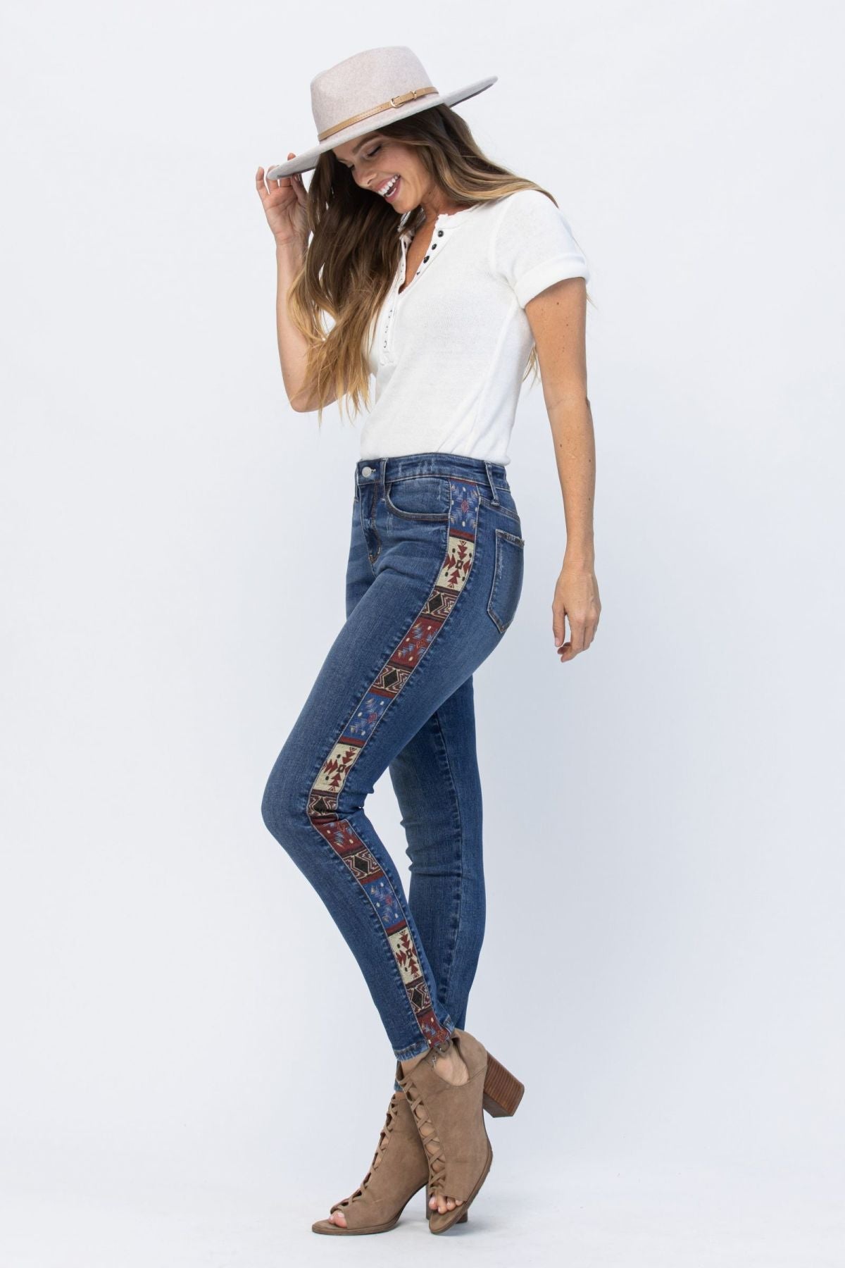 Judy Blue Mid-Rise Rad Embellishment Western Print Relaxed Fit Jeans