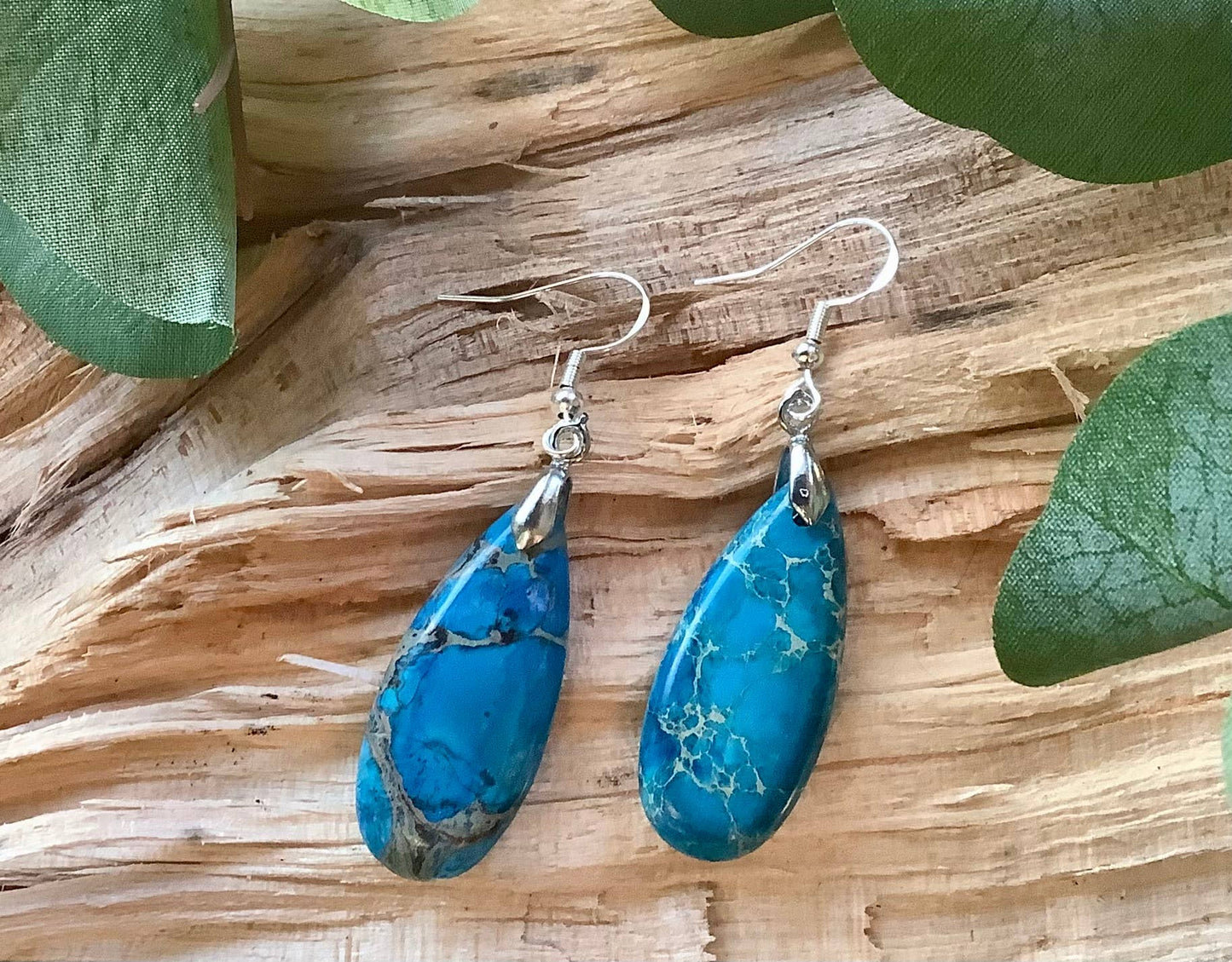 Earrings, dangle earrings, stone earrings: Darker blue