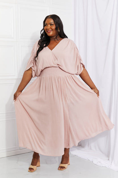 HEYSON Full Size Napa Valley Gauze Surplice Midi Dress in Dusty Pink