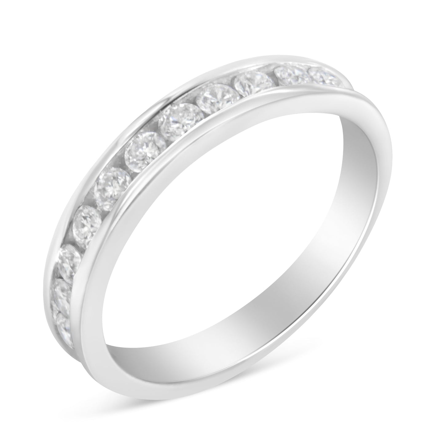 Igi Certified 1/2 Cttw Round Brilliant Cut Diamond 18K White Gold Channel Set Eternity Style Wedding Band Ring (H-I Color, I1-I2 Clarity) - Size 6