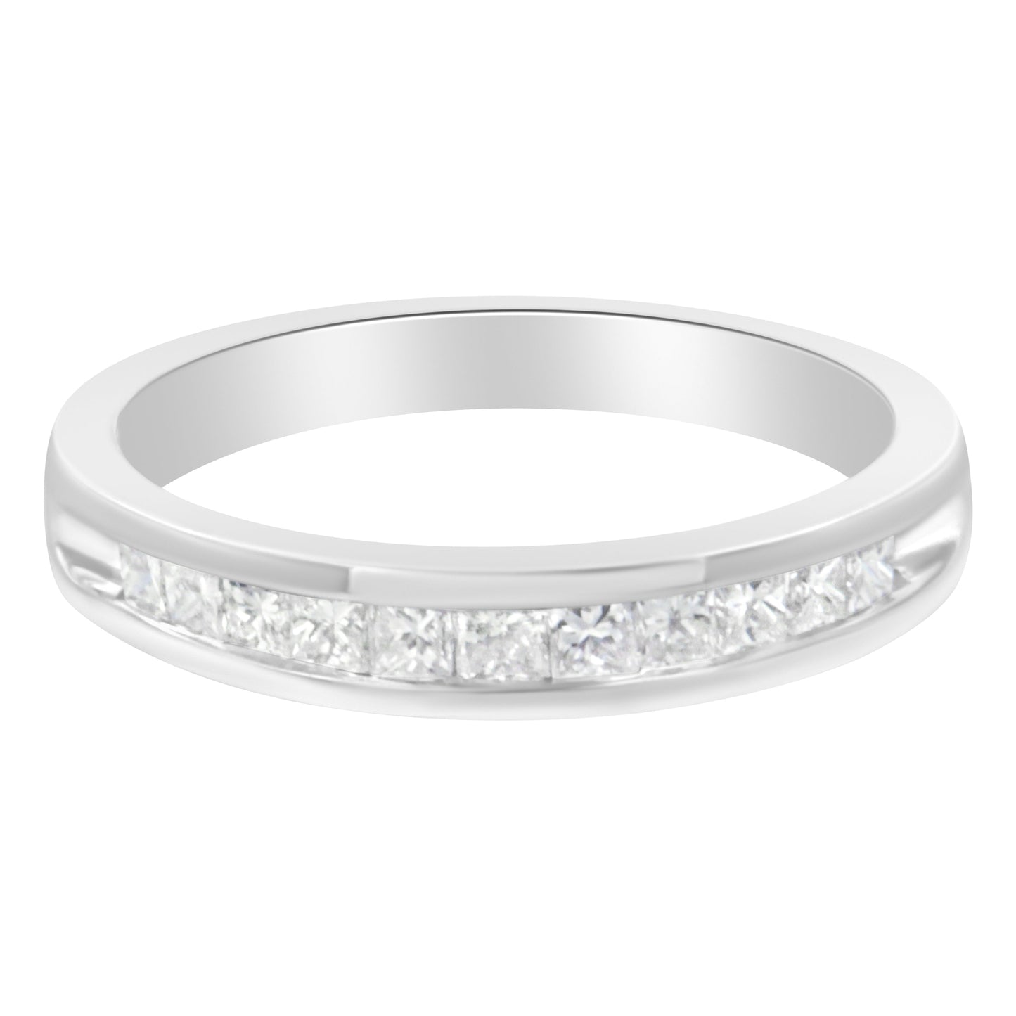 Igi Certified 1/2 Cttw Princess Cut Diamond 18K White Gold Channel Set Half Eternity Style Wedding Band Ring (H-I Color, Si2-I1 Clarity) - Size 4-1/2