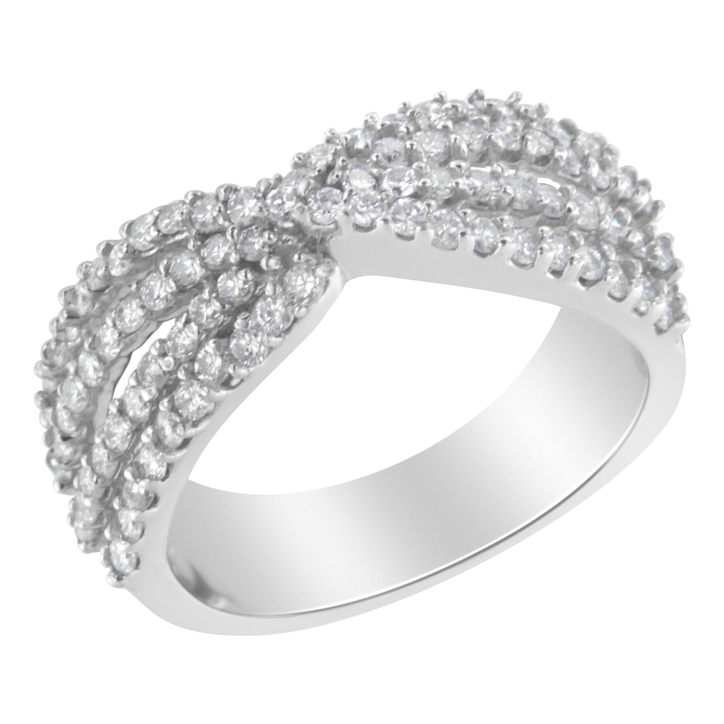10K White Gold Diamond Bypass Ring (1 Cttw, G-H Color, Si2-I1 Clarity) - Size 6