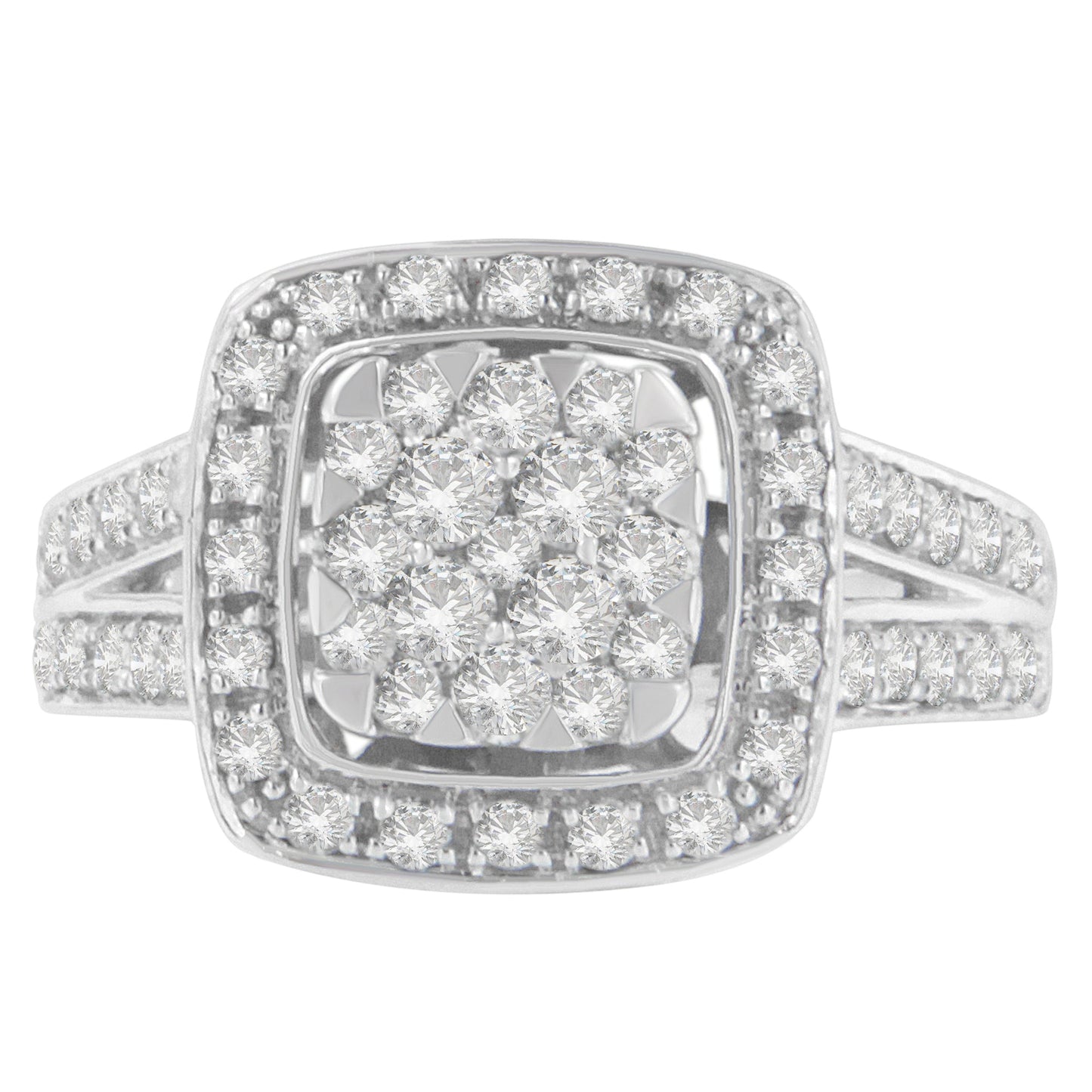 10K White Gold Diamond Cluster Ring (1 Cttw, H-I Color, Si2-I1 Clarity) - Size 6-1/2