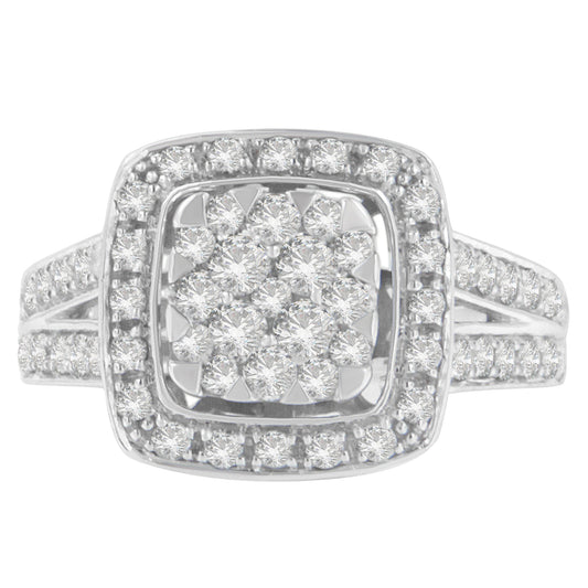 10K White Gold Diamond Cluster Ring (1 Cttw, H-I Color, Si2-I1 Clarity) - Size 6-1/2