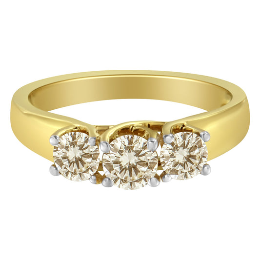 10K Yellow Gold Diamond 3-Stone Ring (1 Cttw, J-K Color, I1-I2 Clarity) - Size 8