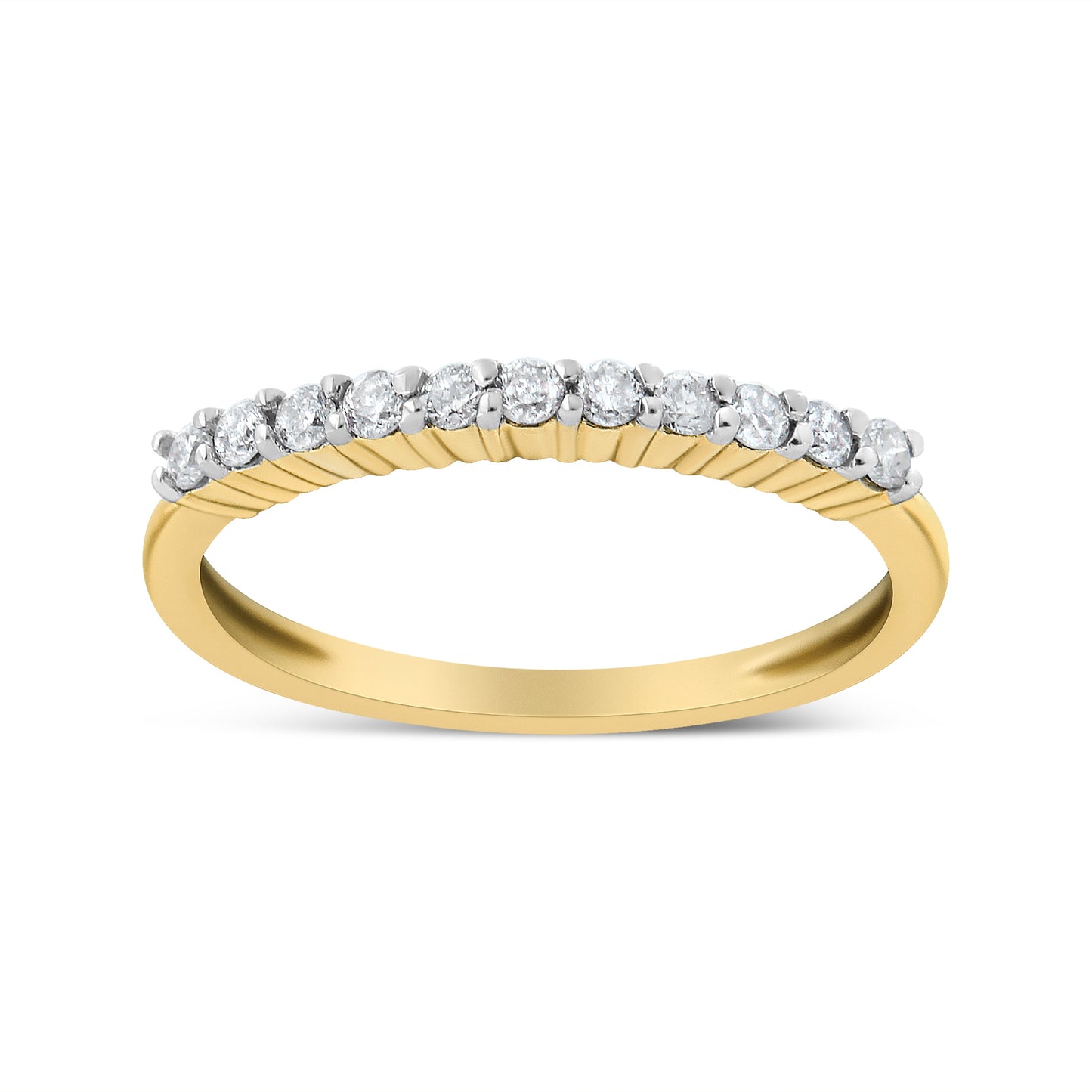 10K Yellow Gold Plated .925 Sterling Silver 1/4 Cttw Shared Prong Set Champagne Diamond Band Ring (K-L Color, I1-I2 Clarity) - Size 6