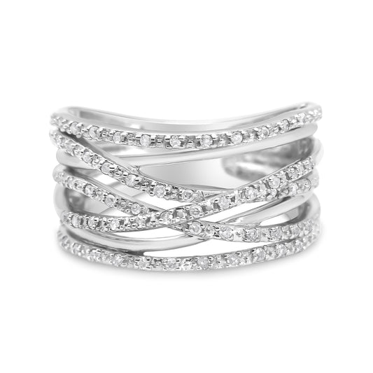 .925 Sterling Silver 1/4 Cttw Round-Cut Diamond Bypass Crossover Ring (I-J Color, I1-I2 Clarity) - Size 9