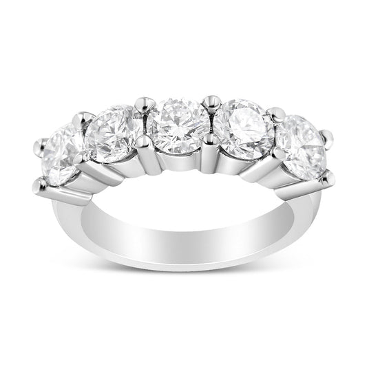 14K White Gold 3.0 Cttw Lab Grown Diamond Shared Prong Set 5 Stone Anniversary Band Ring (F-G Color, Vs2-Si1 Clarity) - Ring Size 7