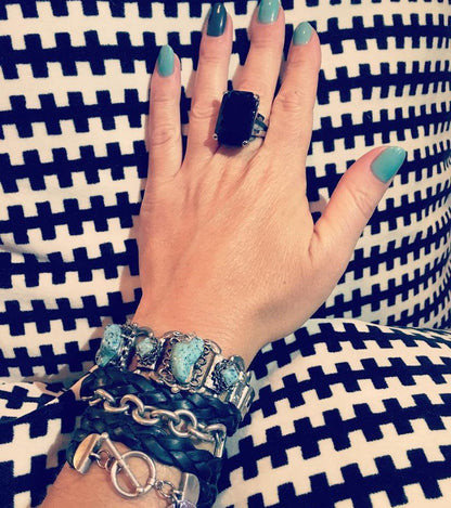 Silver Chain Black Braided Four Wrap Genuine Leather Bracelet by the Urban Charm