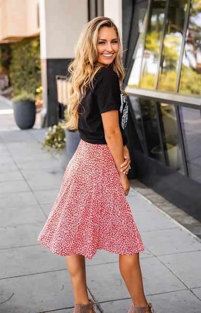 Floral A-line Knee Length Laura Skirt: Green