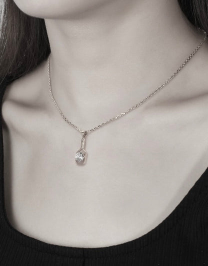 Pickleball FINE Diamond Solitaire Silver Paddle Necklace