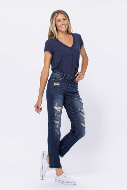 Judy Blue Mid-Rise Distressed Boyfriend Jeans